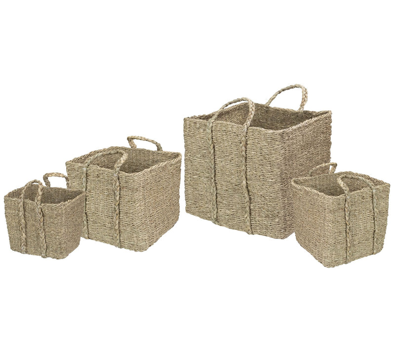 Northlight Set of 4 Beige Square Wicker Table & Floor Baskets — Main view