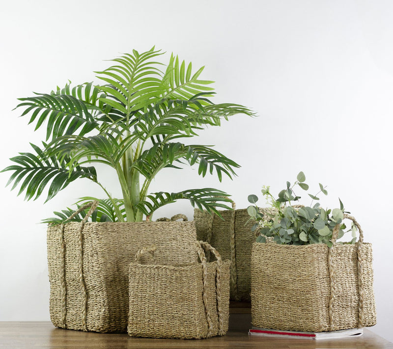 Northlight Set of 4 Beige Square Wicker Table & Floor Baskets — View 4