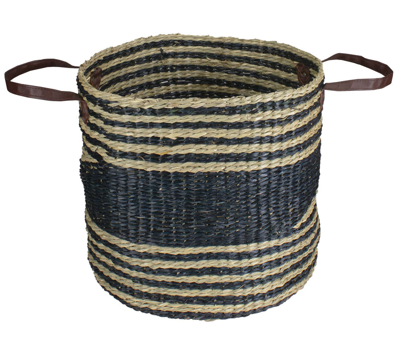 Northlight 15" Beige & Black Woven Seagrass Basket w/ Handles — Main view