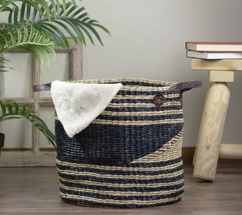 Northlight 15" Beige & Black Woven Seagrass Basket w/ Handles — View 4