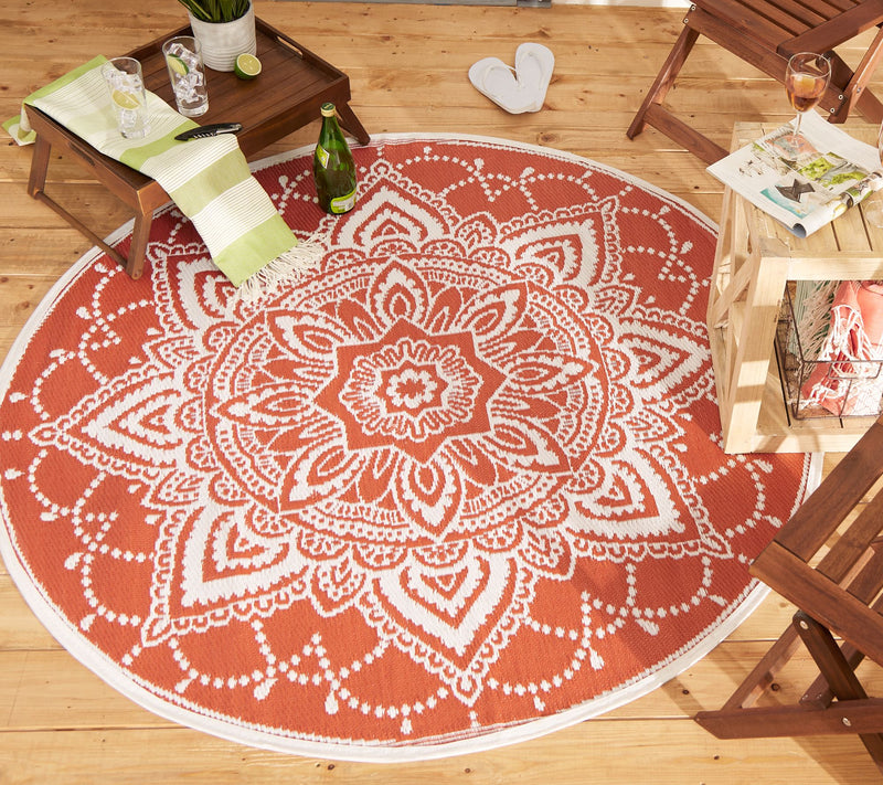 Design Imports Reversible Boho Floral Outdoor R ug 5' Round — View 13
