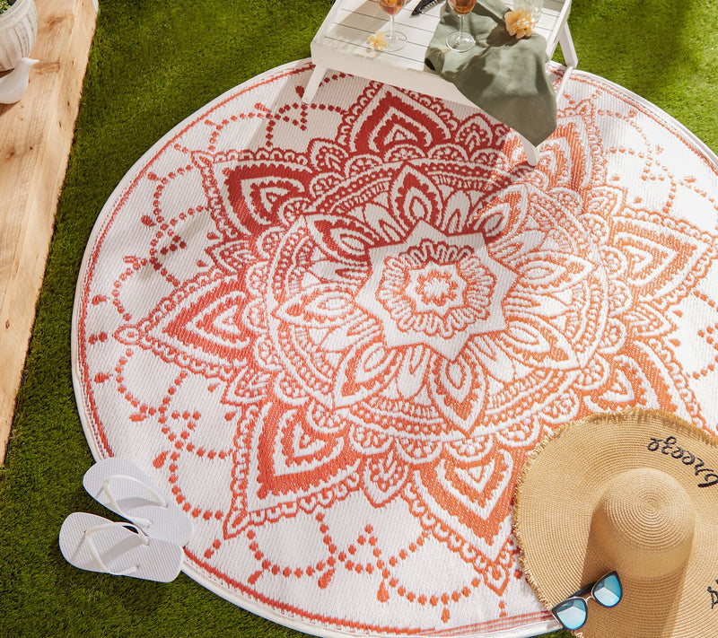 Design Imports Reversible Boho Floral Outdoor R ug 5' Round — View 12