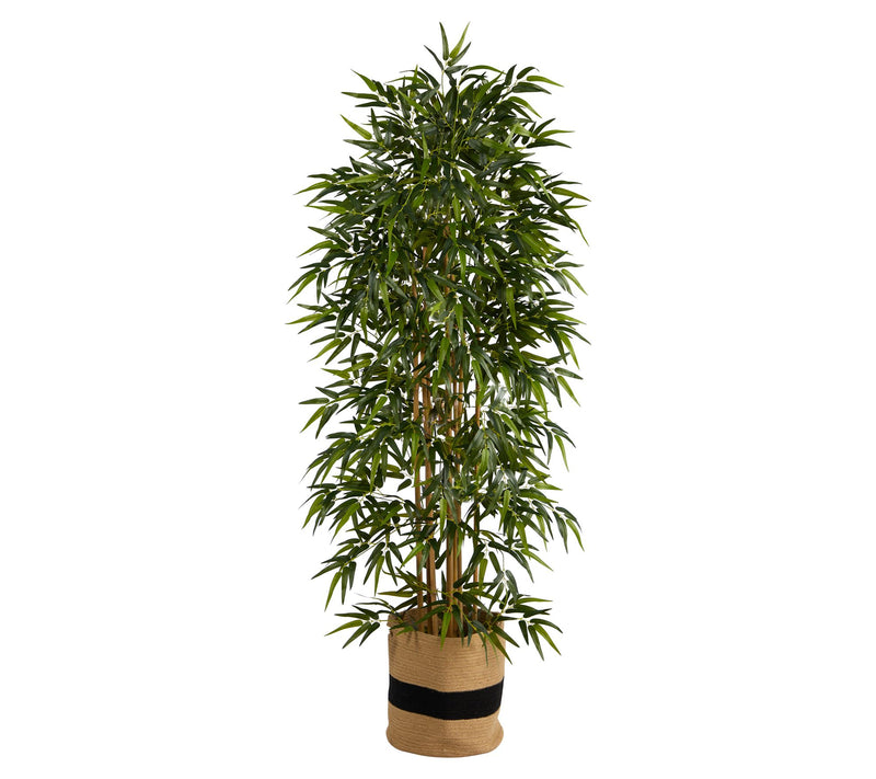6' Bamboo Tree in Natural Cotton Planter by Nearly Natural — Main view