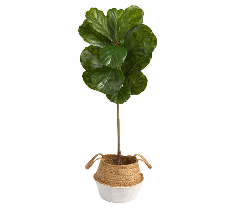 4' Fiddle Leaf in Boho Chic Woven Planter by Nearly Natural — Main view