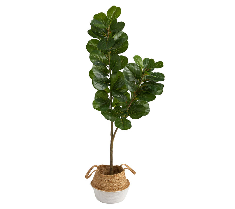 4.5' Fiddle Leaf Fig w/Woven Planter by Nearly Natural — View 3