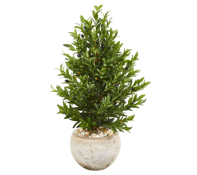 3' Olive Cone Topiary in Sand Stone Planter UVesistant — Main view