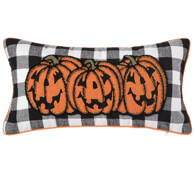 Jack-o -Lantern Check Bolster Pillow by Valerie — Main view