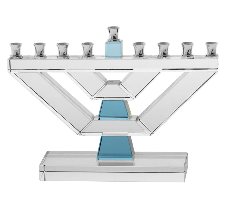 Copa Judaica V-Shaped Crystal Menorah with BlueAccents — View 3