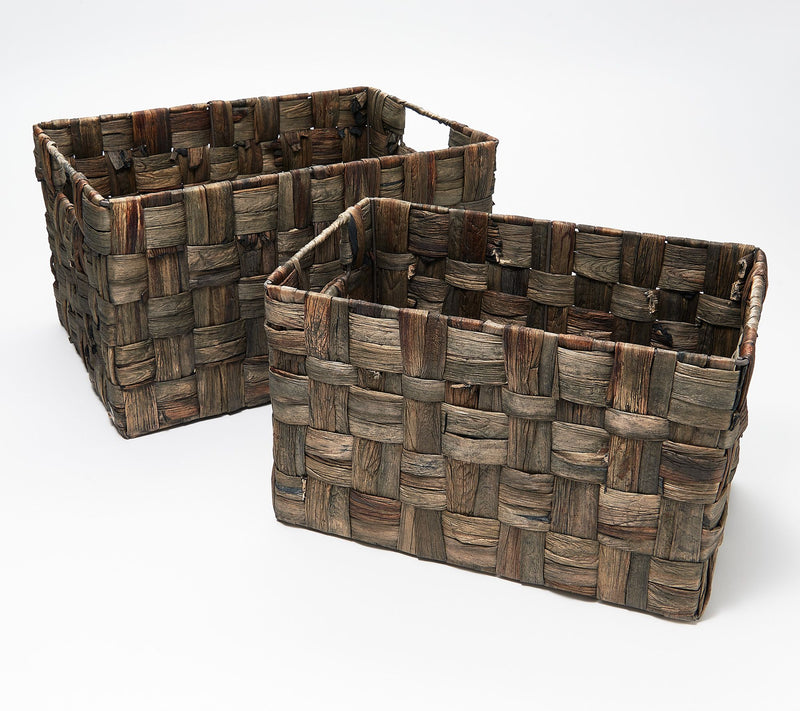 Pacific Thyme Set of 2 Nesting Woven Water Hyacinth Storage Baskets — View 5