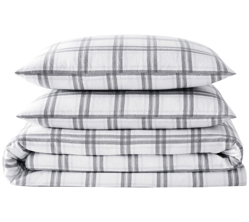 London Fog Grey Plaid Twin XL 2 Piece Flannel Comforter Set — View 2