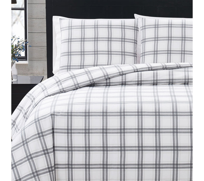 London Fog Grey Plaid Twin XL 2 Piece Flannel Comforter Set — View 5