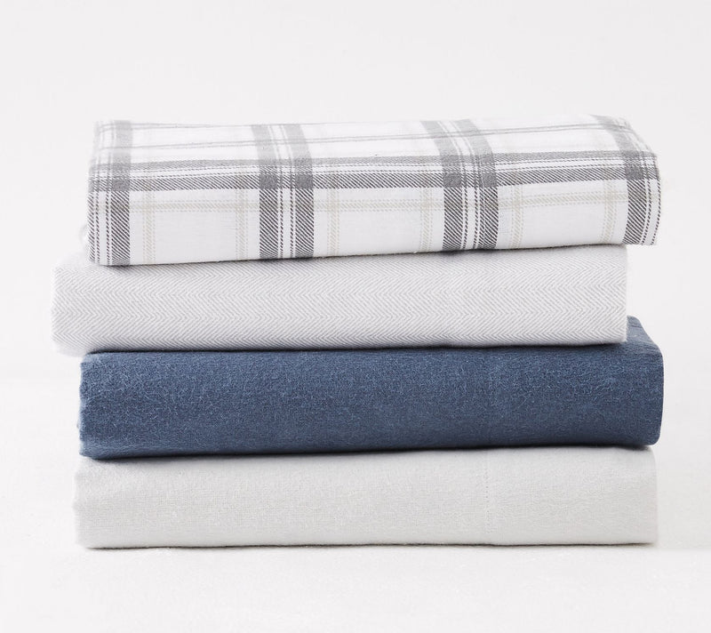London Fog Grey Plaid Flannel 3 Piece Twin Sheet Set — View 5