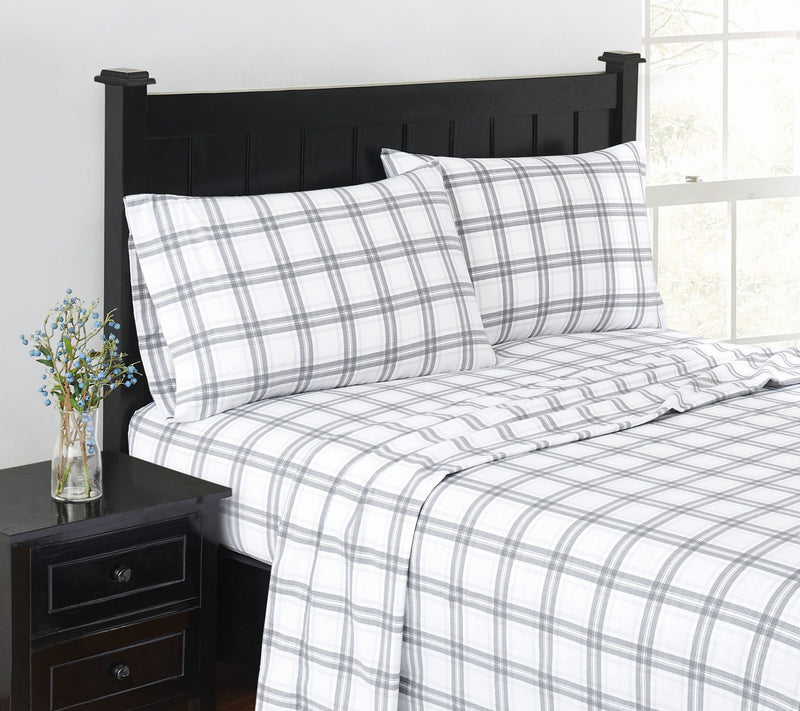 London Fog Grey Plaid Flannel 3 Piece Twin Sheet Set — Main view