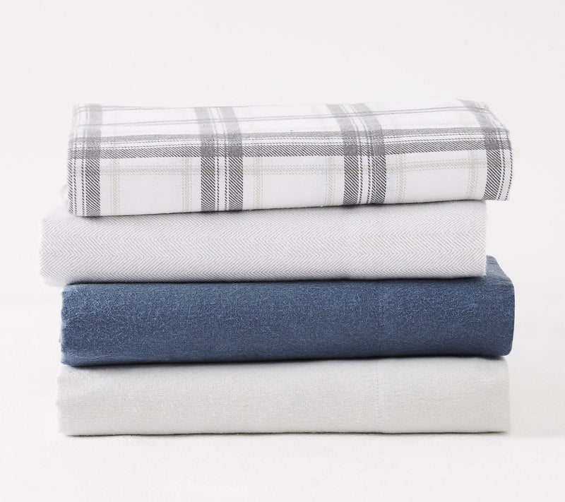 London Fog Grey Plaid Flannel 4 Piece Full Sheet Set — View 5