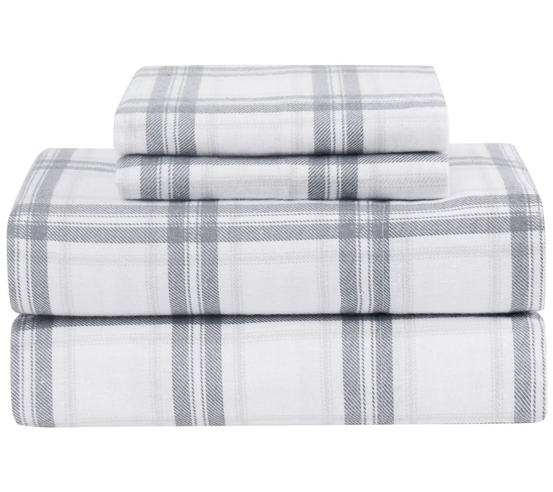 London Fog Grey Plaid Flannel 4 Piece Queen She et Set — View 2