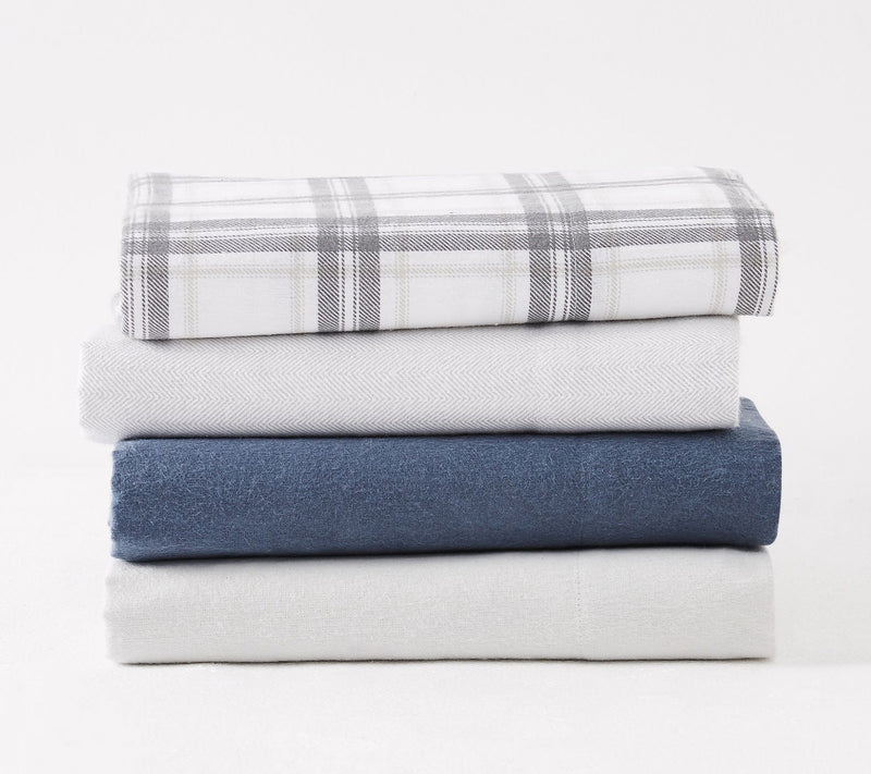 London Fog Grey Plaid Flannel 4 Piece King Sheet Set — View 5