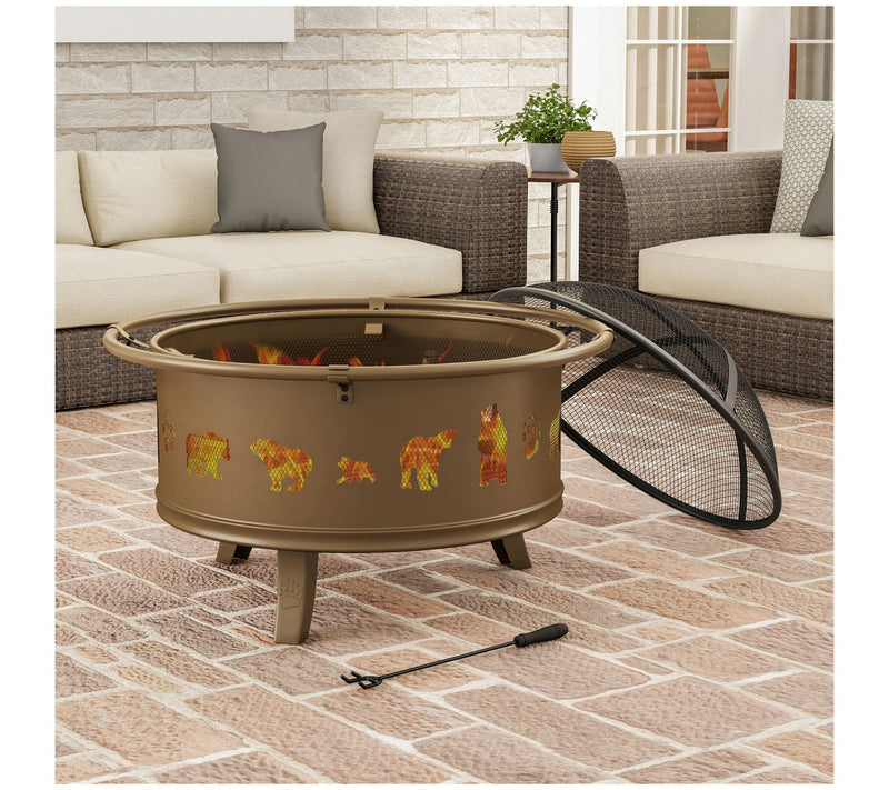 32" Outdoor Deep Fire Pit with Bear Cutouts — Main view
