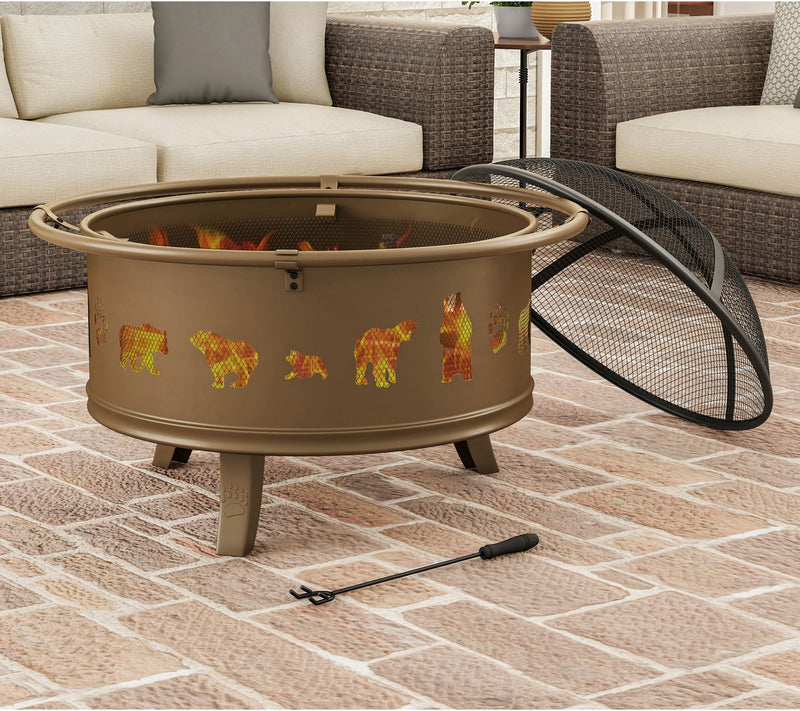 32" Outdoor Deep Fire Pit with Bear Cutouts — View 3