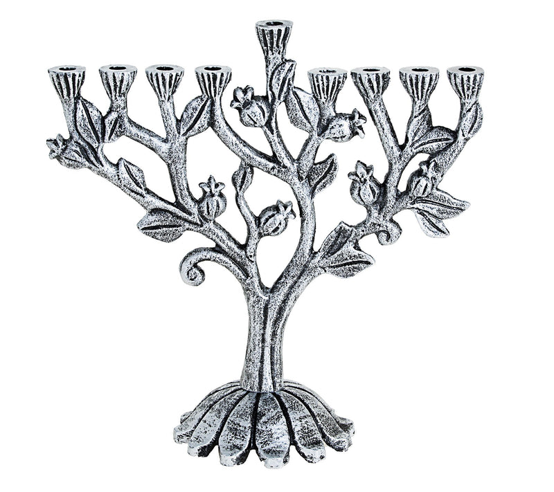 Copa Judaica Pomegranates Silvertone Menorah — Main view