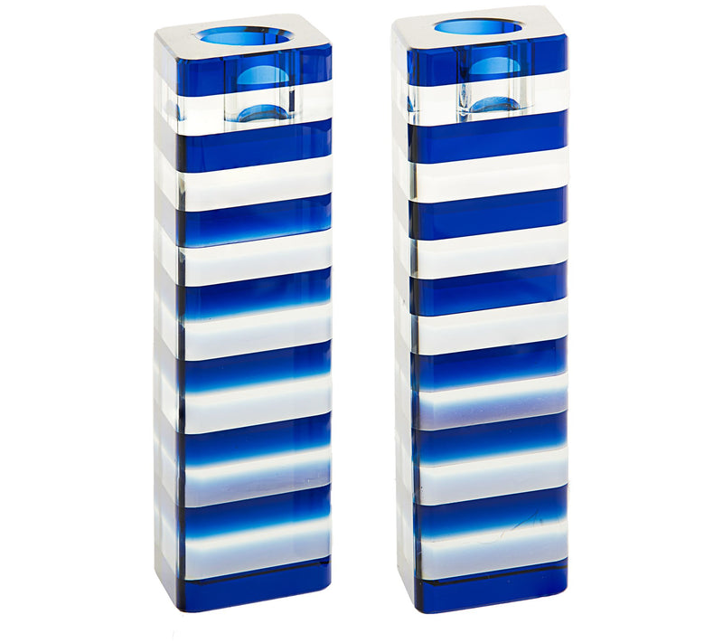 Copa Judaica Triangle Blue Stripes Crystal Candle Holders — View 3