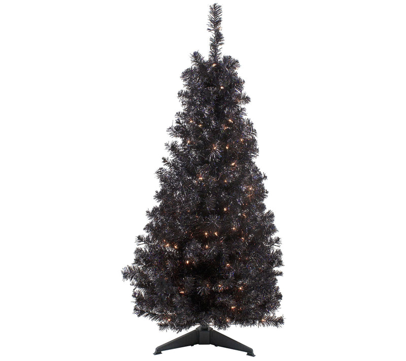 4' Slim Black Artificial Tinsel Christmas Tree- Clear Lights — Main view