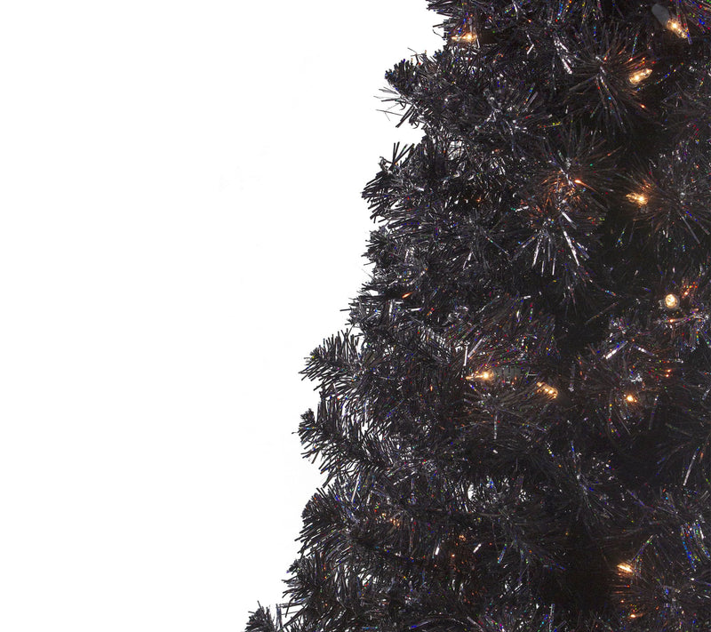 4' Slim Black Artificial Tinsel Christmas Tree- Clear Lights — View 5