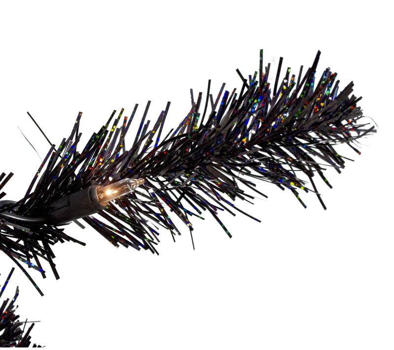 4' Slim Black Artificial Tinsel Christmas Tree- Clear Lights — View 6
