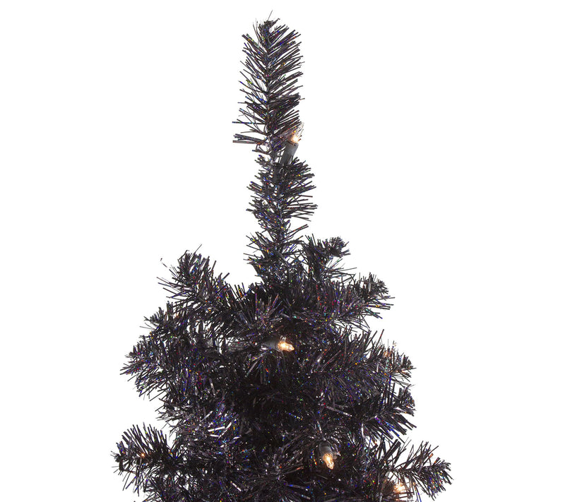 4' Slim Black Artificial Tinsel Christmas Tree- Clear Lights — View 4