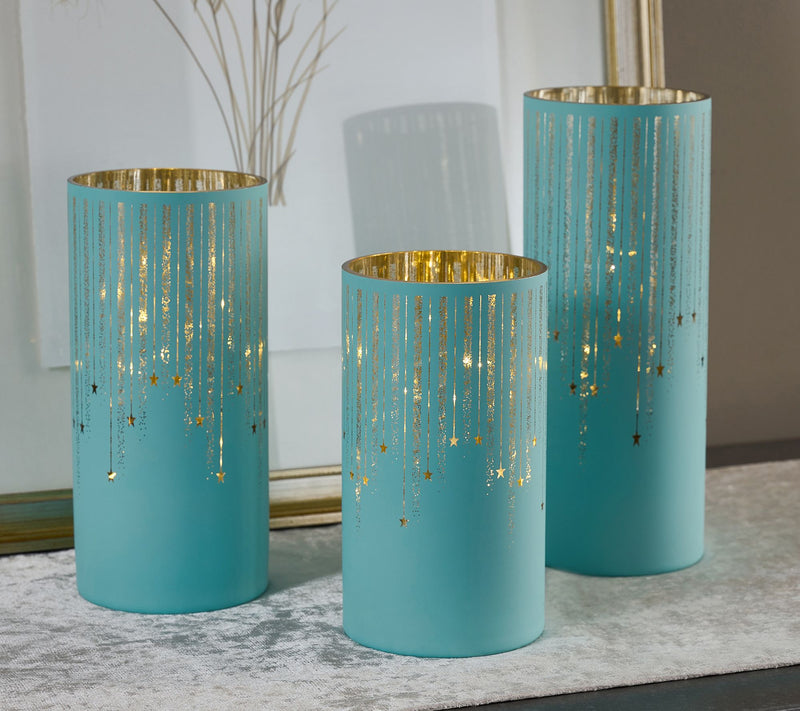 Set of 3 Illuminated Starry Night Hurricanes by Valerie — Main view