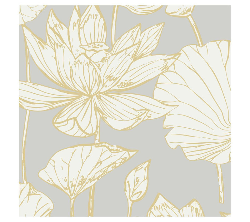 Seabrook Designs Water Lily Floral Unpasted Wal lpaper — Main view
