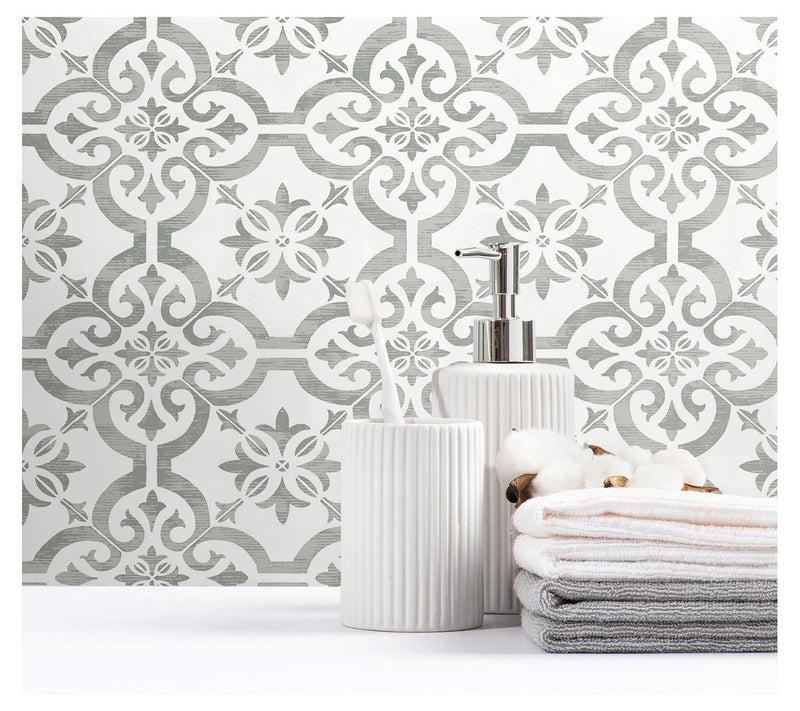 Seabrook Designs Encaustic Faux Tile Unpasted W allpaper — View 5