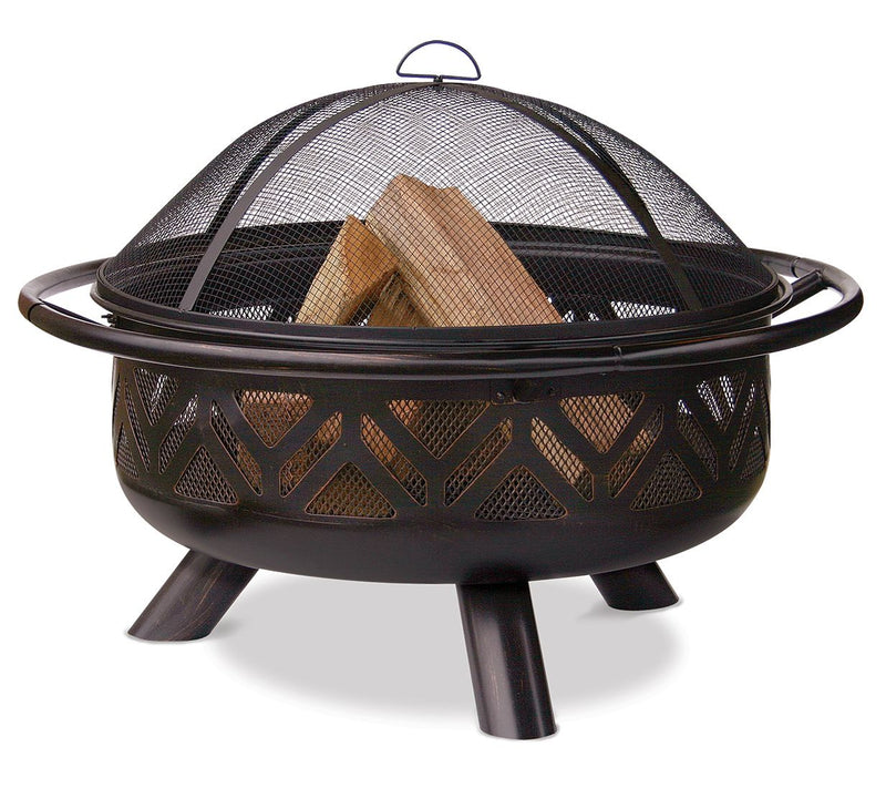 Bronze Wood Burning Fire Bowl with Geometric Deign — Main view