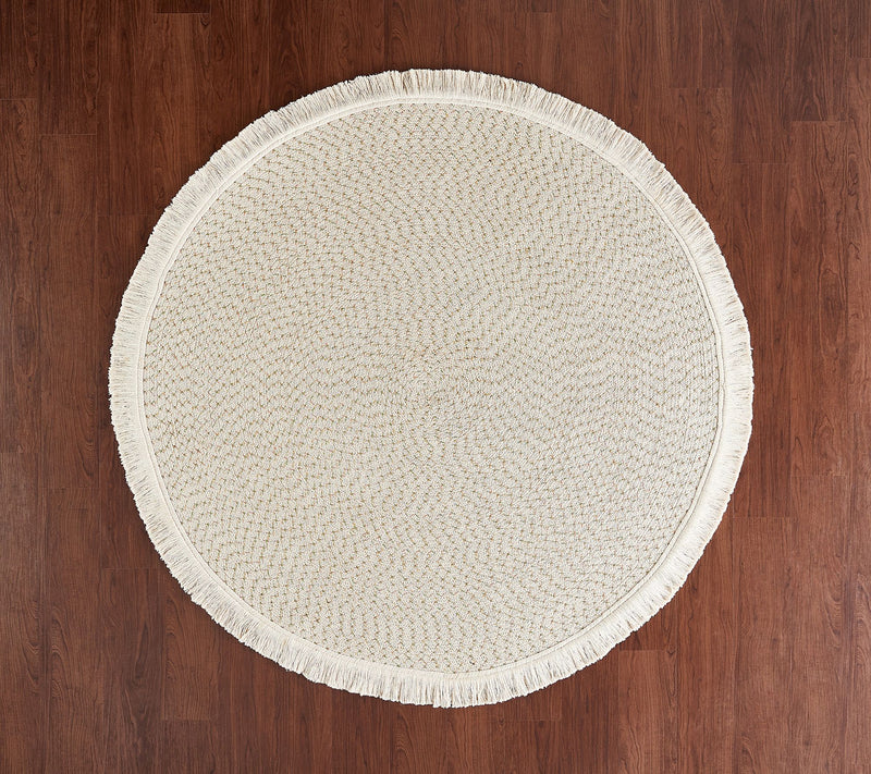 Peace Love World Hand Braided Fringe 5-Foot Round Rug — Main view