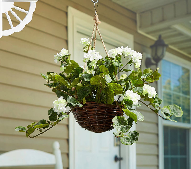 Nature Spring Faux White Geranium Hanging Plant — View 3