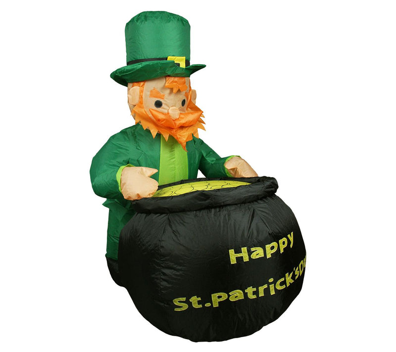 4' Inflatable Lighted Leprechaun with Pot of Gold St. Patrick — View 3