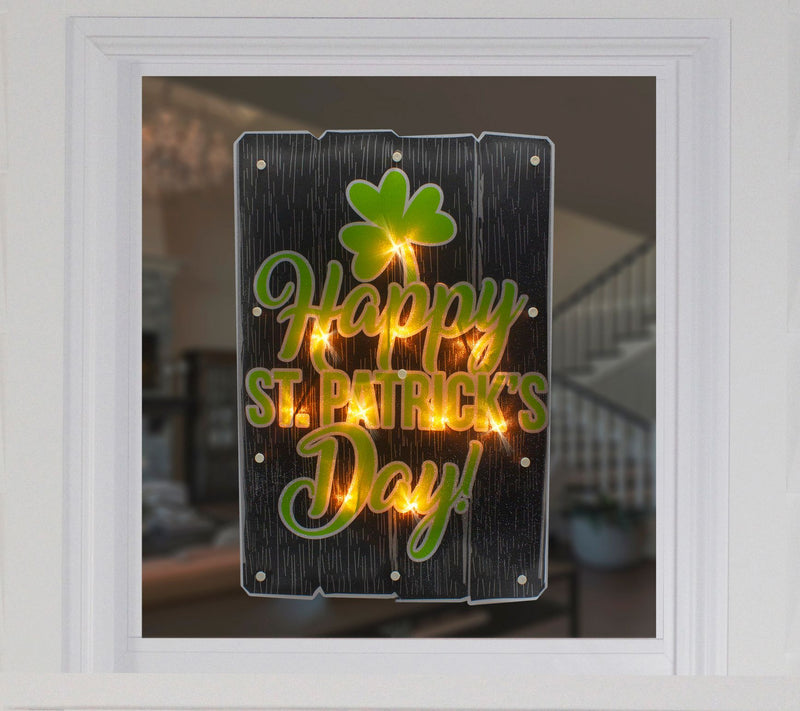 17" Lighted Happy St. Patrick's Day Window Silhouette — View 3