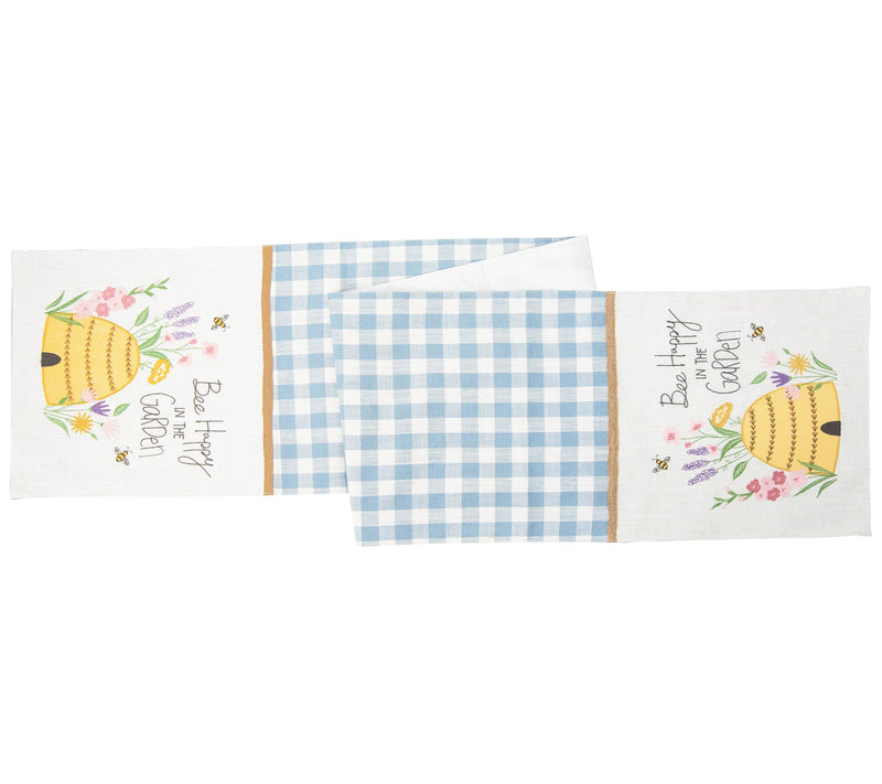 13"x72" Bee Happy In Blue Embroidered Table Runner by Valerie — View 4