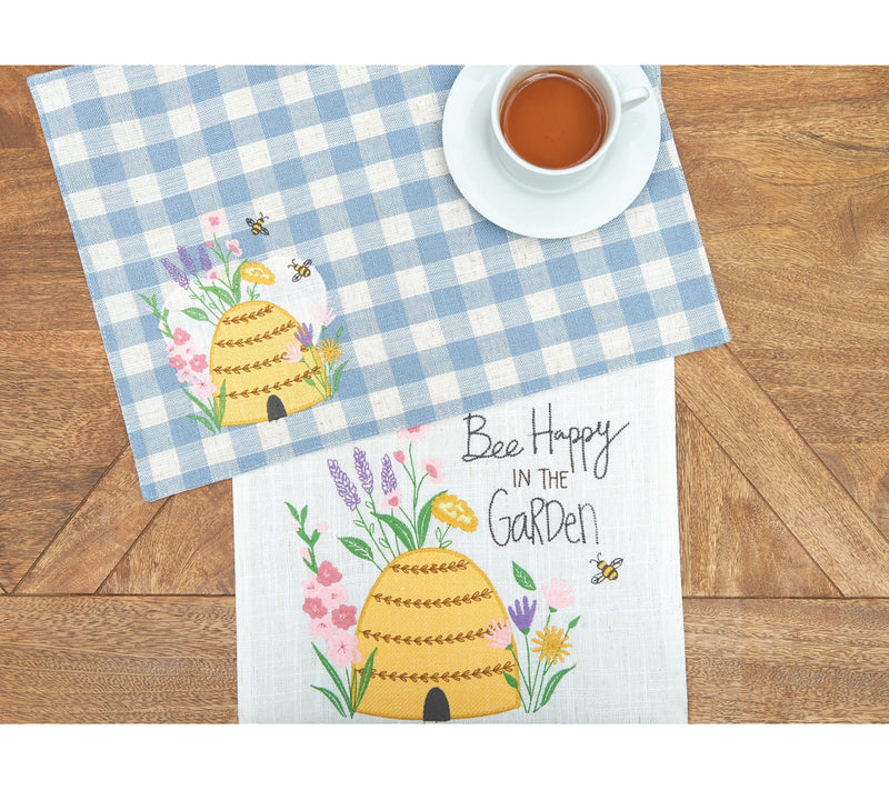 13"x72" Bee Happy In Blue Embroidered Table Runner by Valerie — View 3