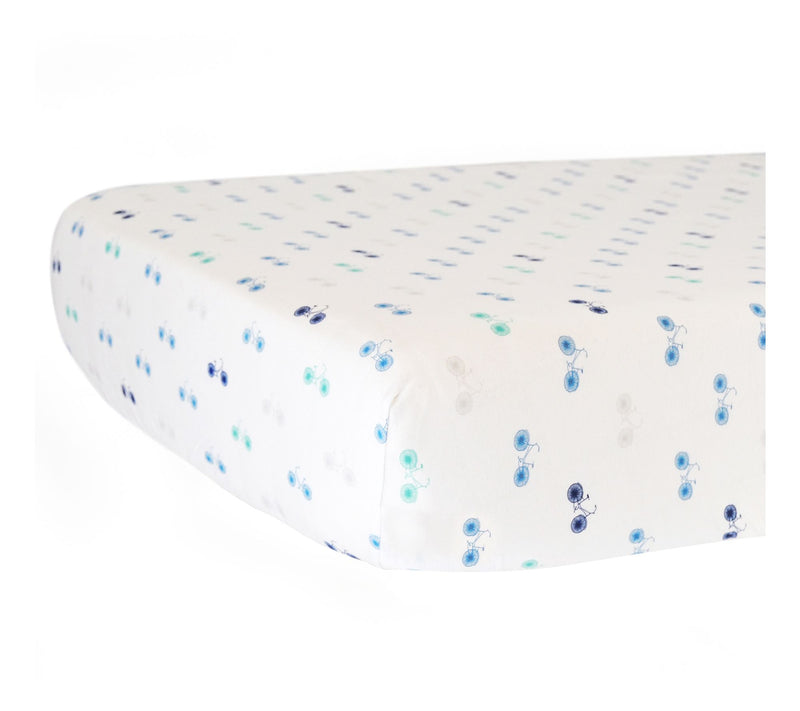 Hello Spud Blue Bicycles Fitted Crib Sheet — Main view