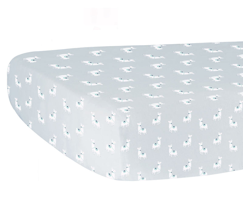 Hello Spud Gray Llama Fitted Crib Sheet — View 3