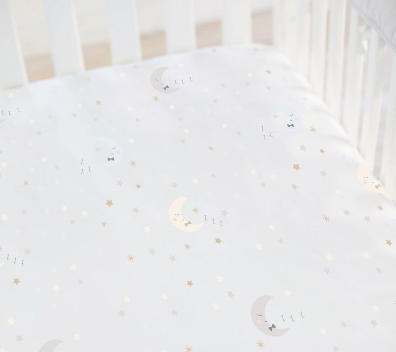 Hello Spud Gray Man on Moon Fitted Crib Sheet — View 4