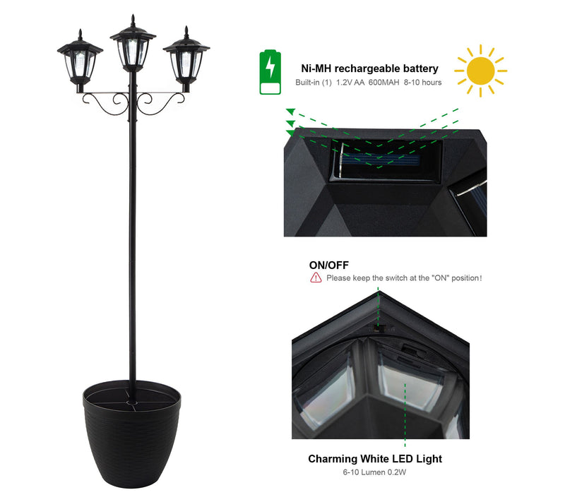 Glitzhome Solar Triple Lantern Street Light Wit h Planter Pot — View 6