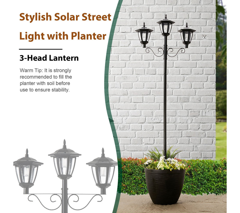 Glitzhome Solar Triple Lantern Street Light Wit h Planter Pot — View 7