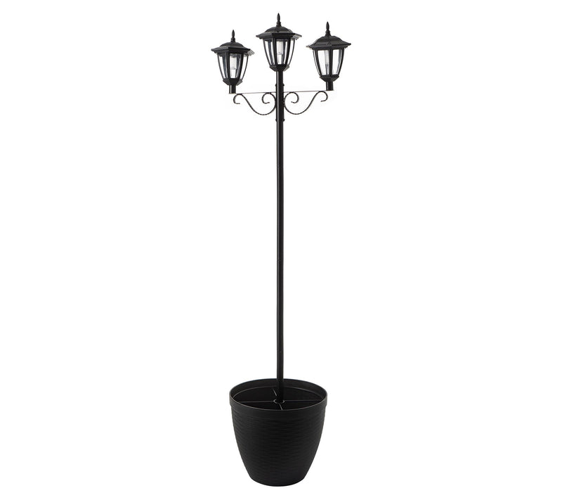 Glitzhome Solar Triple Lantern Street Light Wit h Planter Pot — Main view