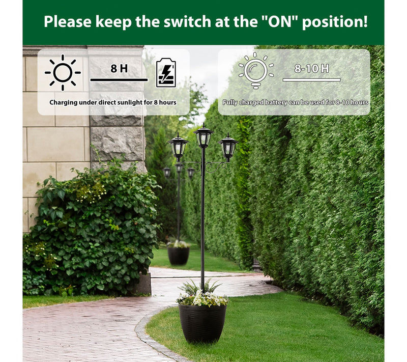 Glitzhome Solar Triple Lantern Street Light Wit h Planter Pot — View 9