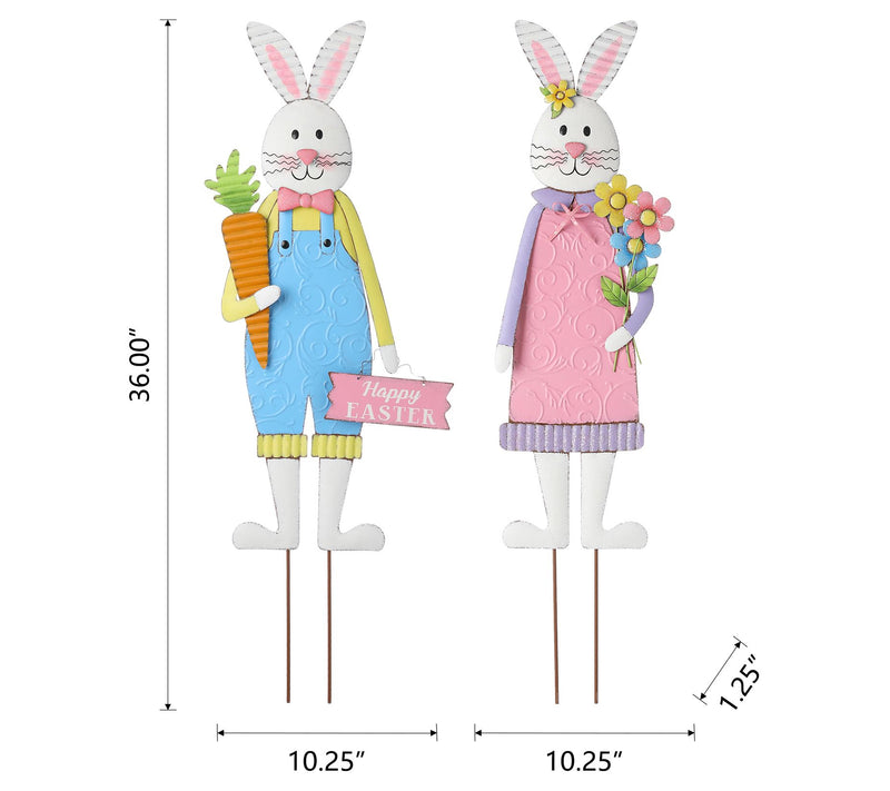 Glitzhome 36" Metal Easter Boy & Girl Bunnies Yrd Stakes S/2 — View 8