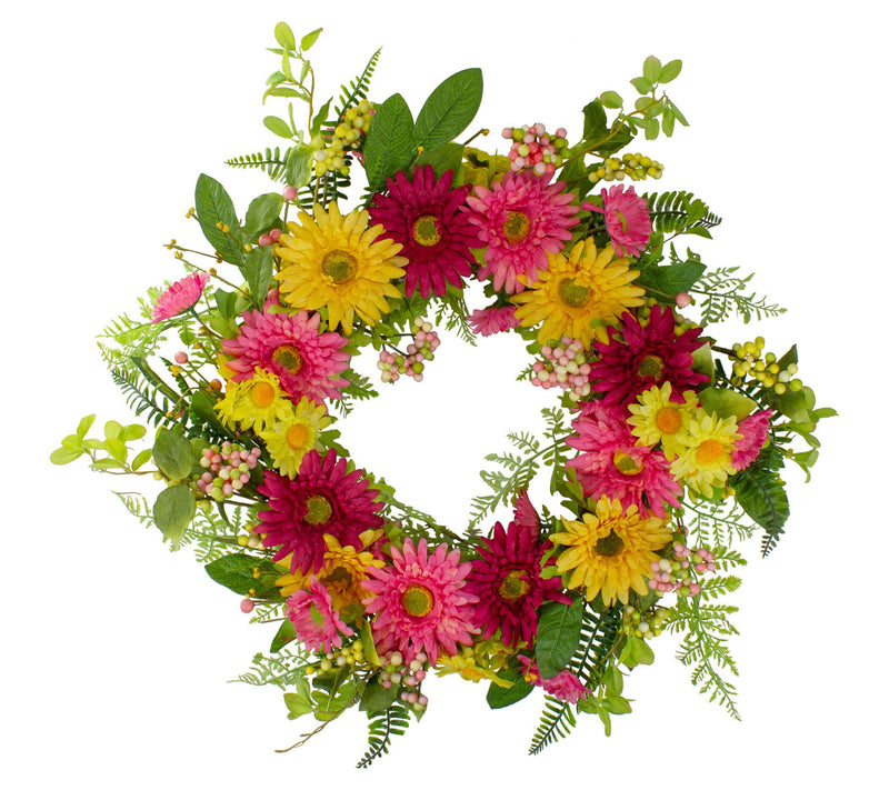 Chrysanthemum and Daisy Floral Spring Wreath  P ink and Yellow — View 3