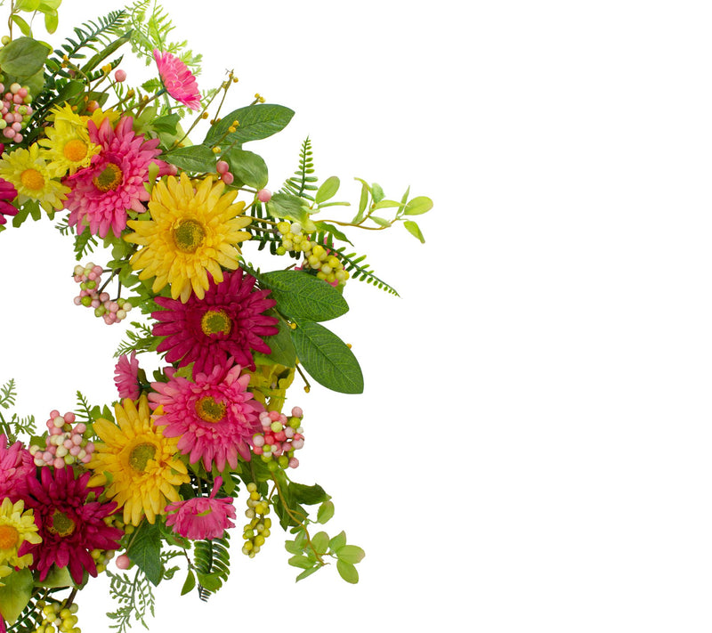 Chrysanthemum and Daisy Floral Spring Wreath  P ink and Yellow — View 4