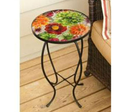 Round glass table, Gerber Daisies by Evergreen