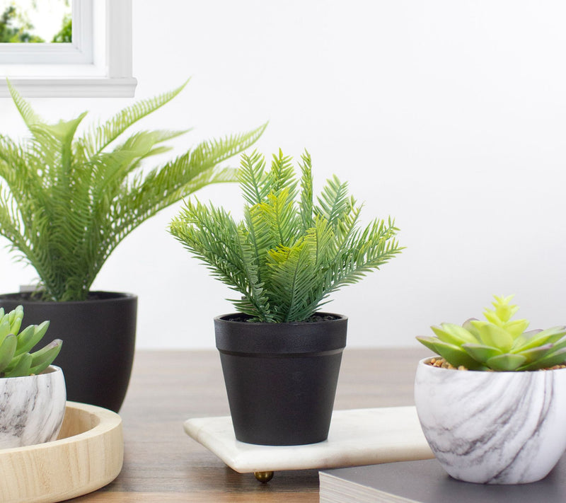 Northlight 7.5" Artificial Chinese Yew Plant in Black Pot — View 4